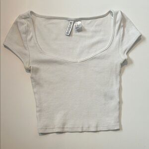 Divided White Ribbed Crop Top